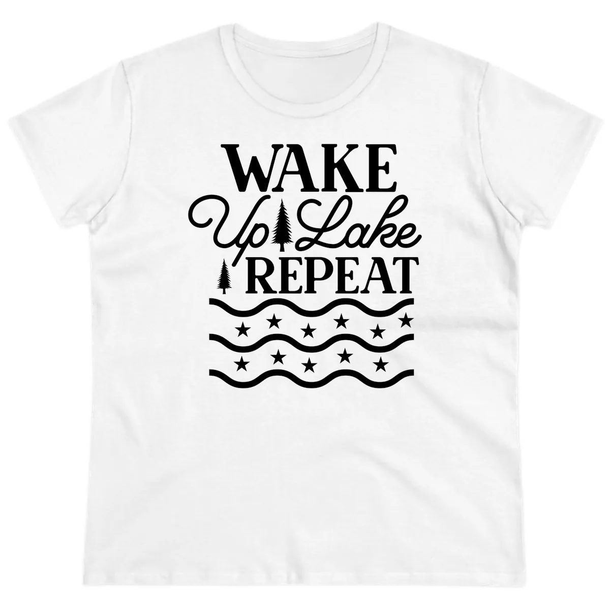 Wake Up Lake Repeat Lifestyle Design Ladies Tee in White