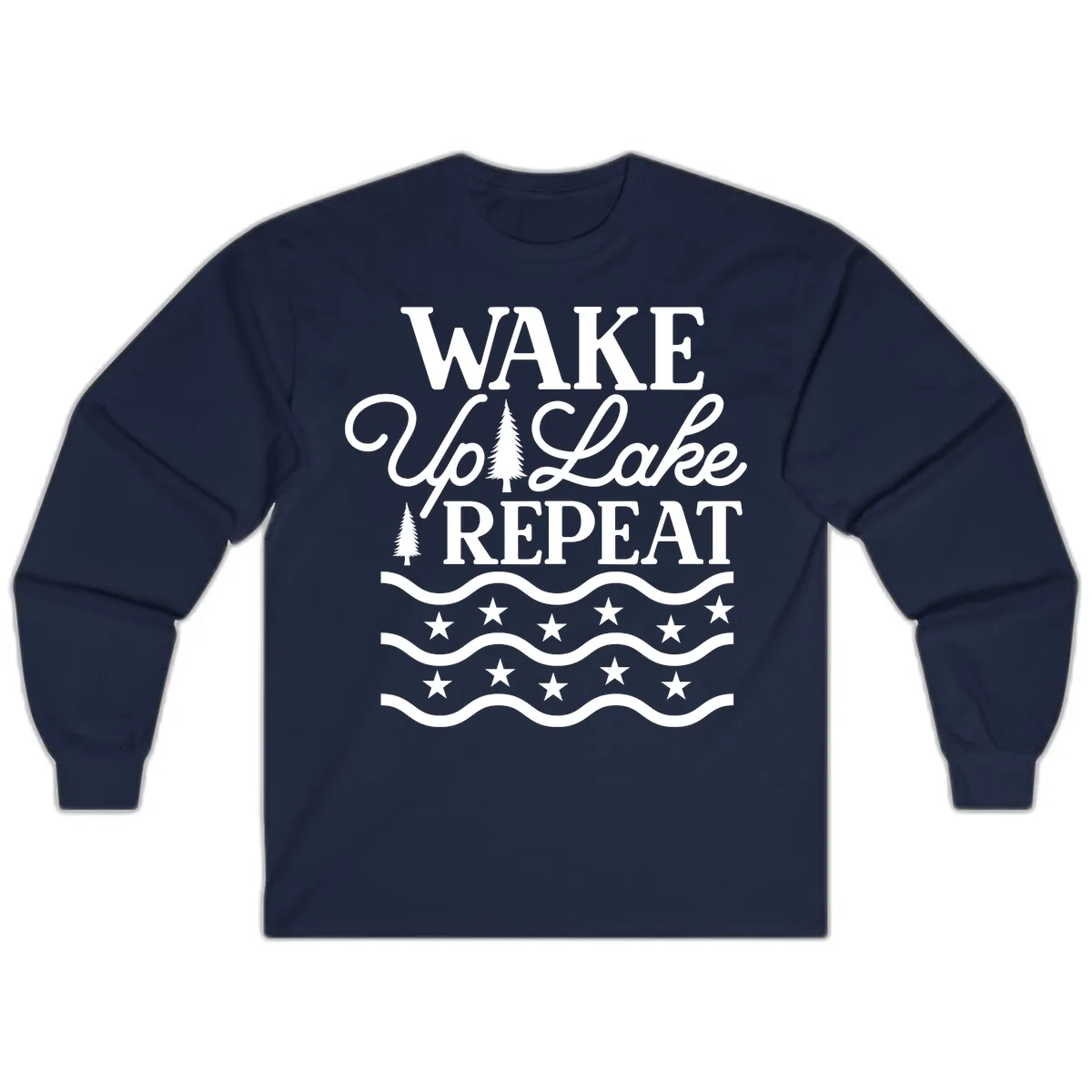 Wake Up Lake Repeat Lifestyle Design Long Sleeve in Navy