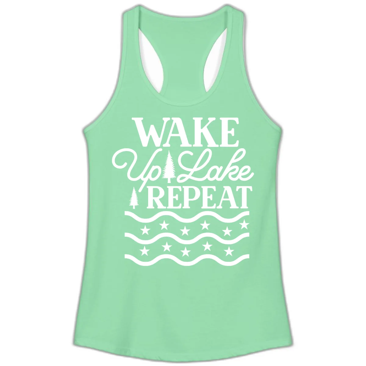 Wake Up Lake Repeat Lifestyle Design Ladies Tank in Solid Mint