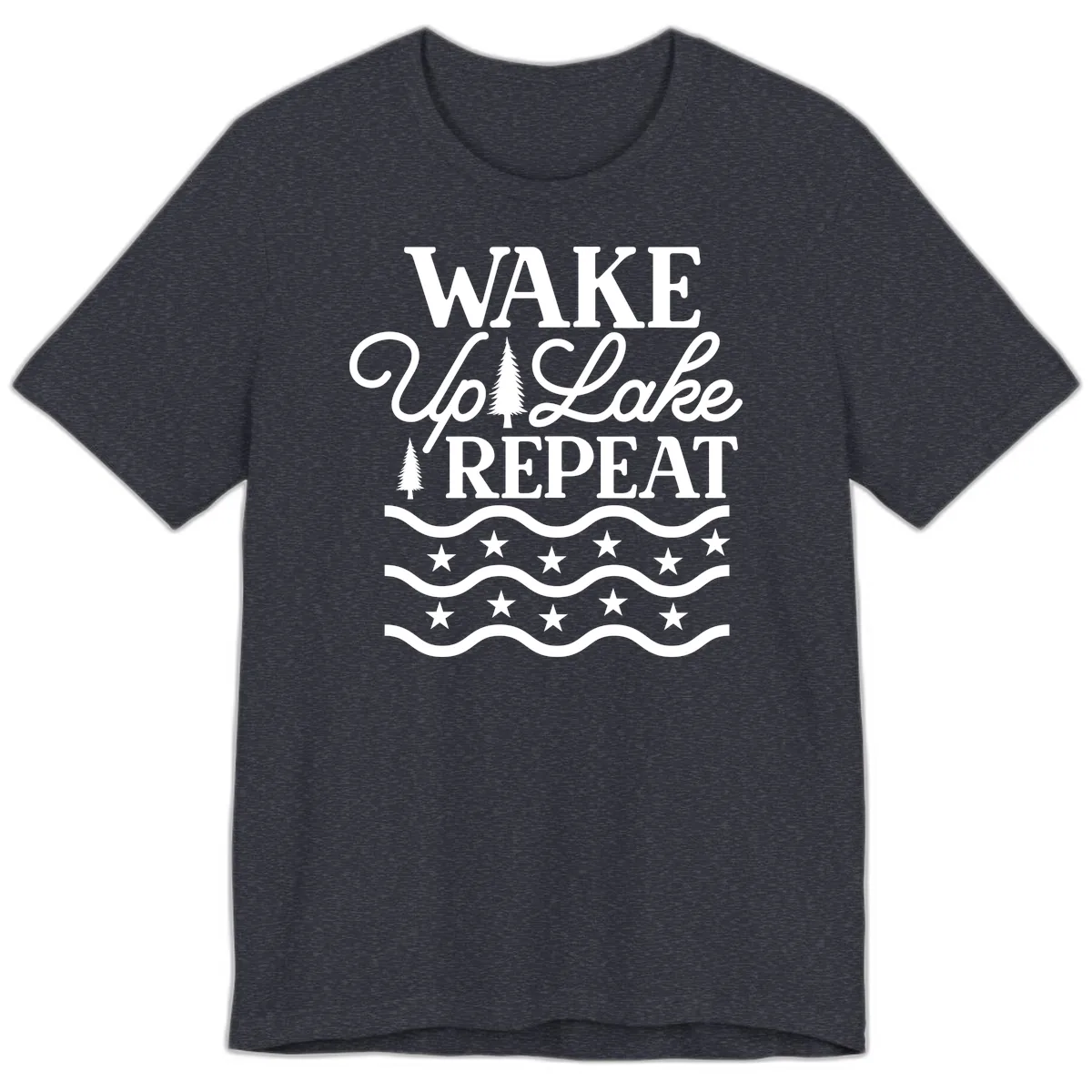 Wake Up Lake Repeat Lifestyle Design Premium T-Shirt in Heather Navy