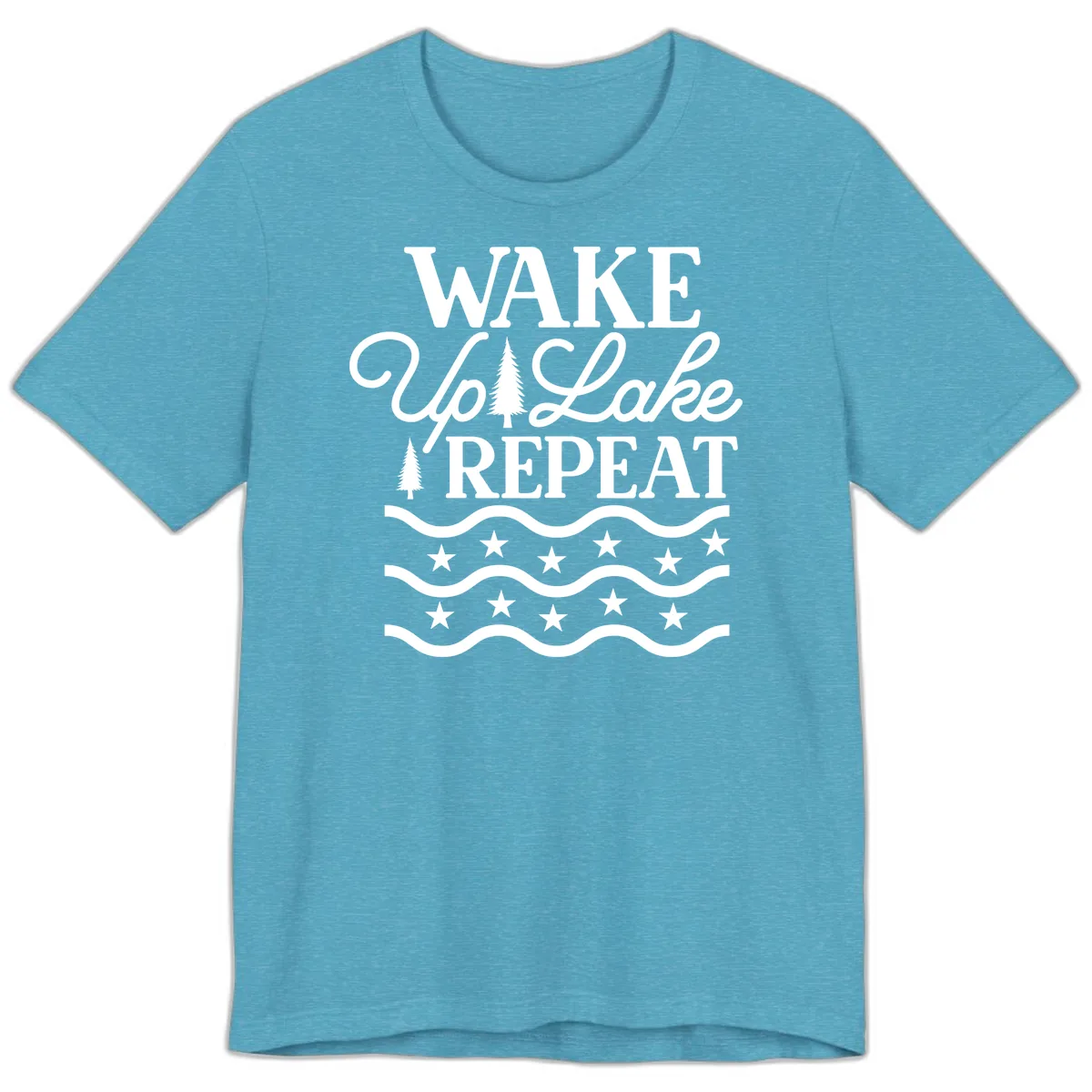 Wake Up Lake Repeat Lifestyle Design Premium T-Shirt in Heather Aqua