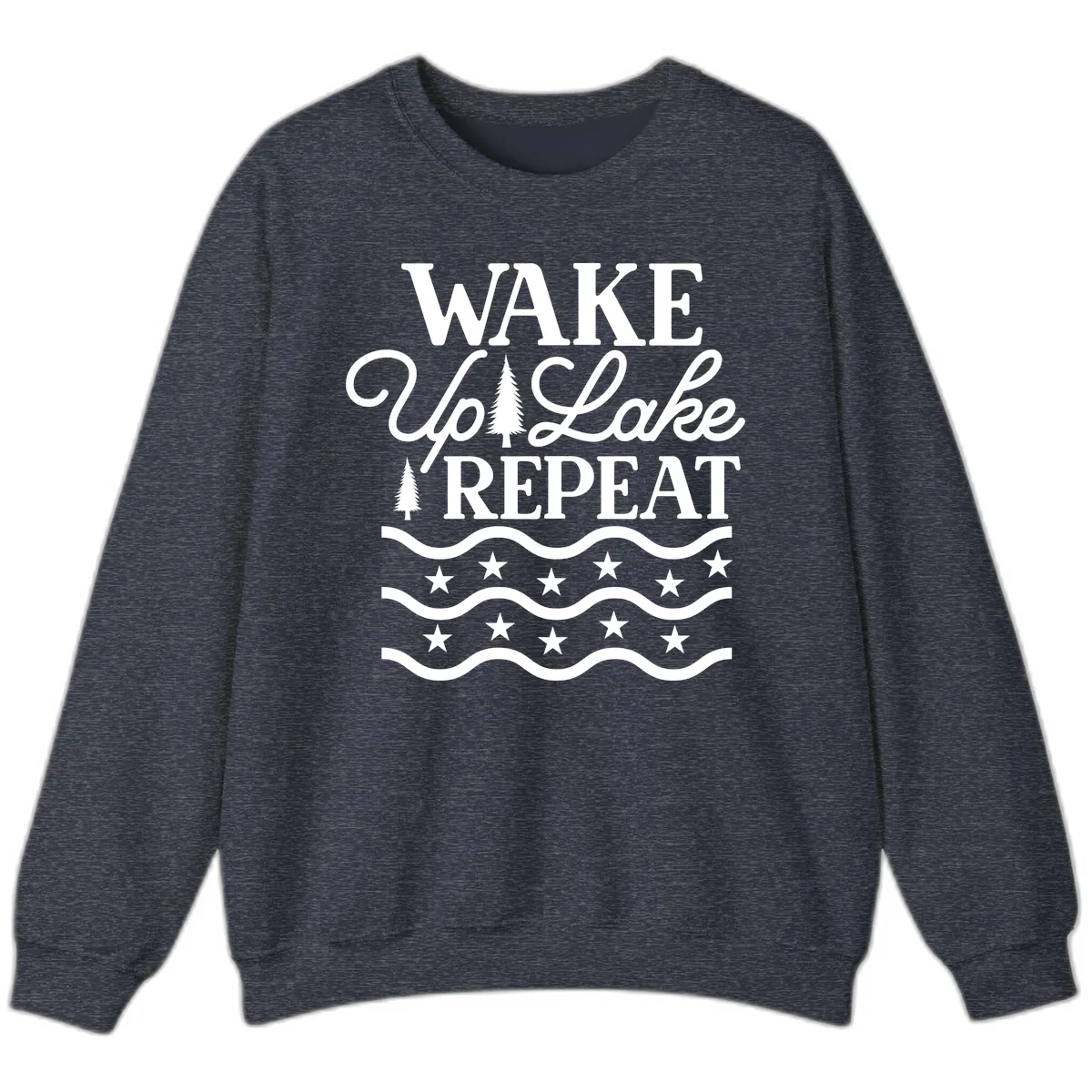 Wake Up Lake Repeat Lifestyle Design Sweatshirt in Heather Sport Dark Navy