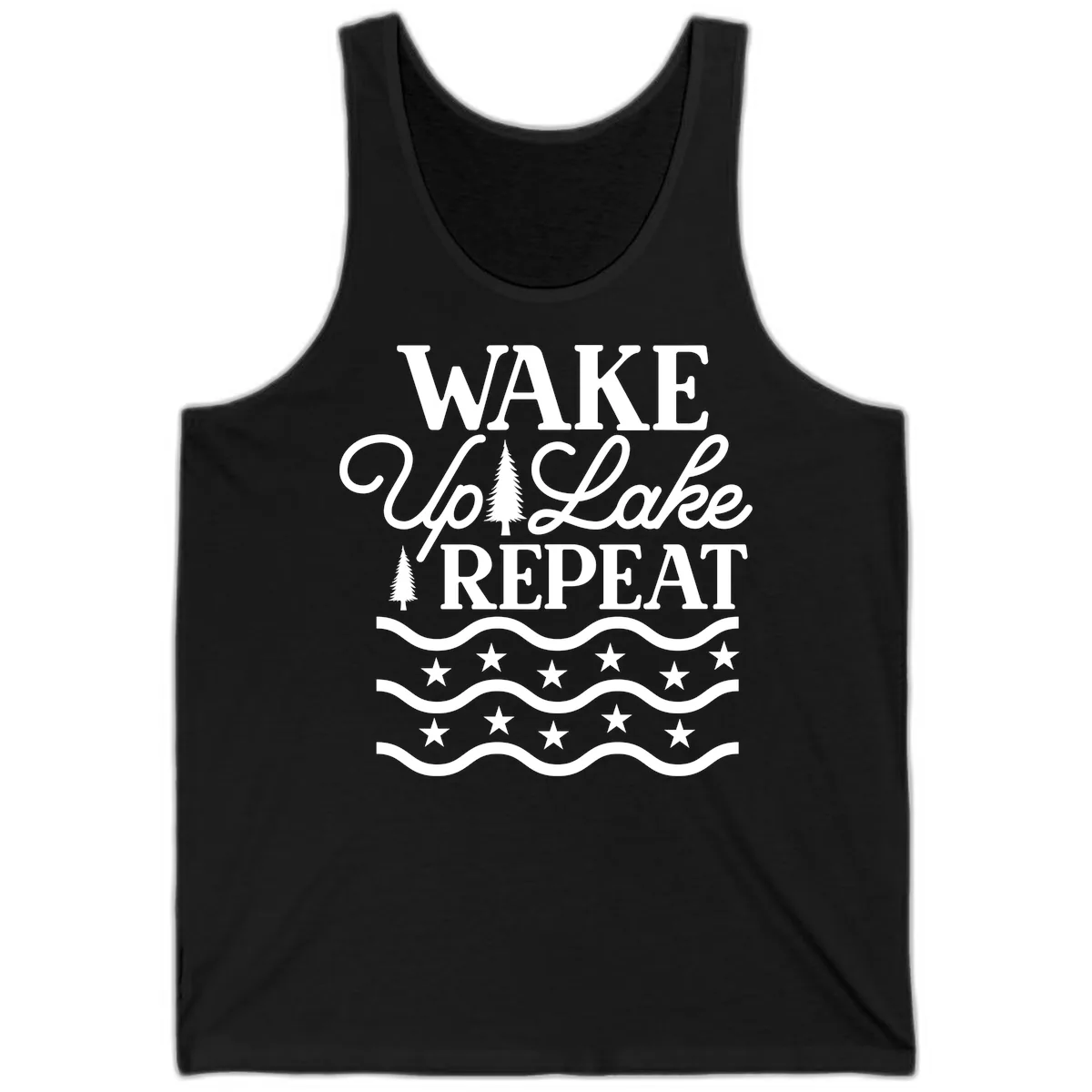 Wake Up Lake Repeat Lifestyle Design Tank in Black