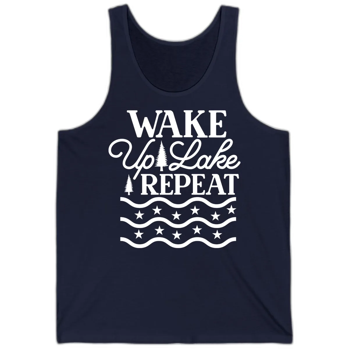 Wake Up Lake Repeat Lifestyle Design Tank in Navy