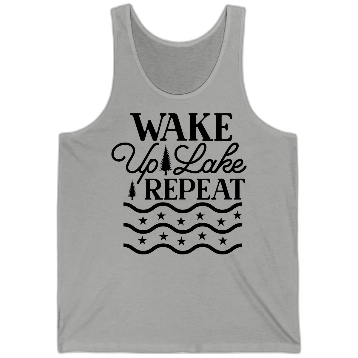 Wake Up Lake Repeat Lifestyle Design Tank in Athletic Heather