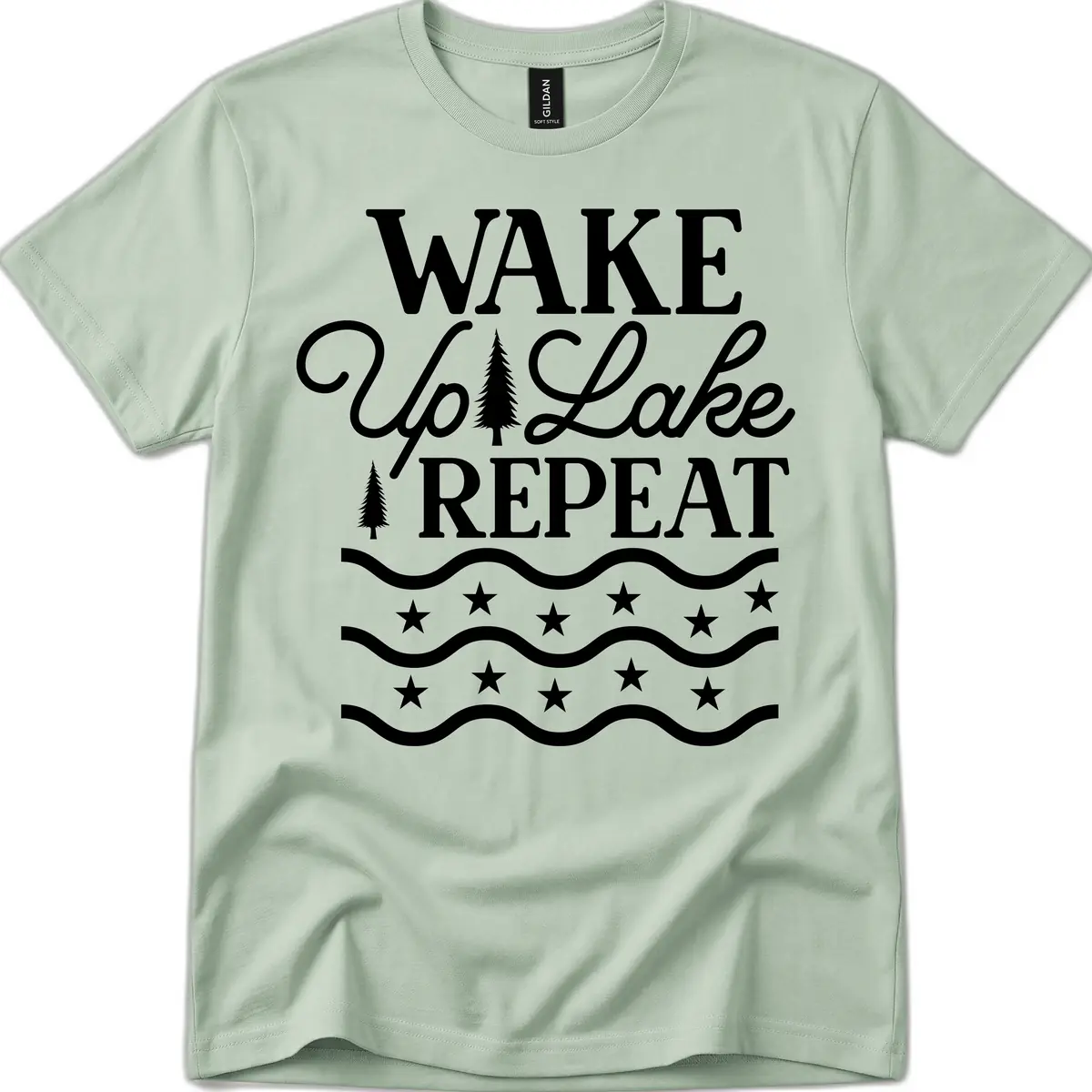 Wake Up Lake Repeat Lifestyle Design T-Shirt in Sage