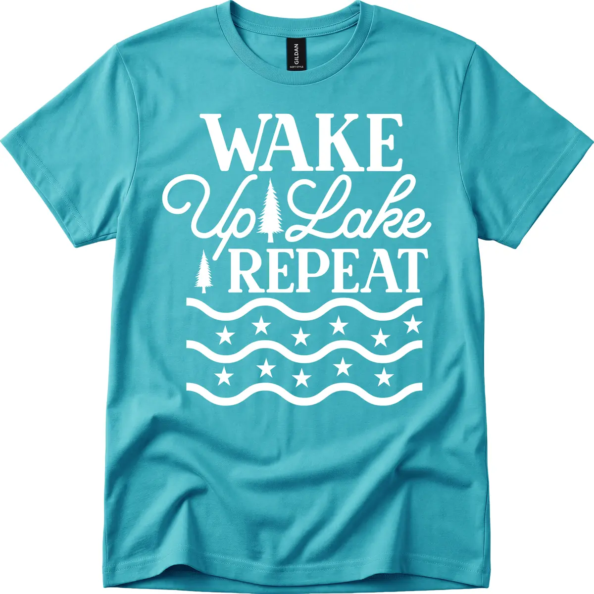 Wake Up Lake Repeat Lifestyle Design T-Shirt in Tropical Blue