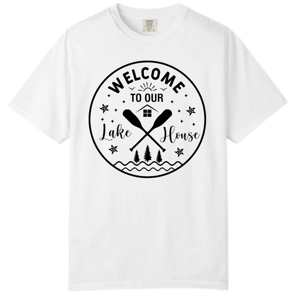 Welcome To Our Lake House Round Design Comfort Color in White