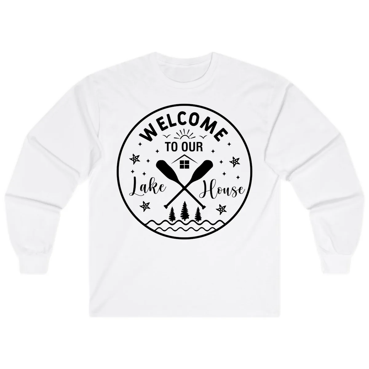 Welcome To Our Lake House Round Design Long Sleeve in White
