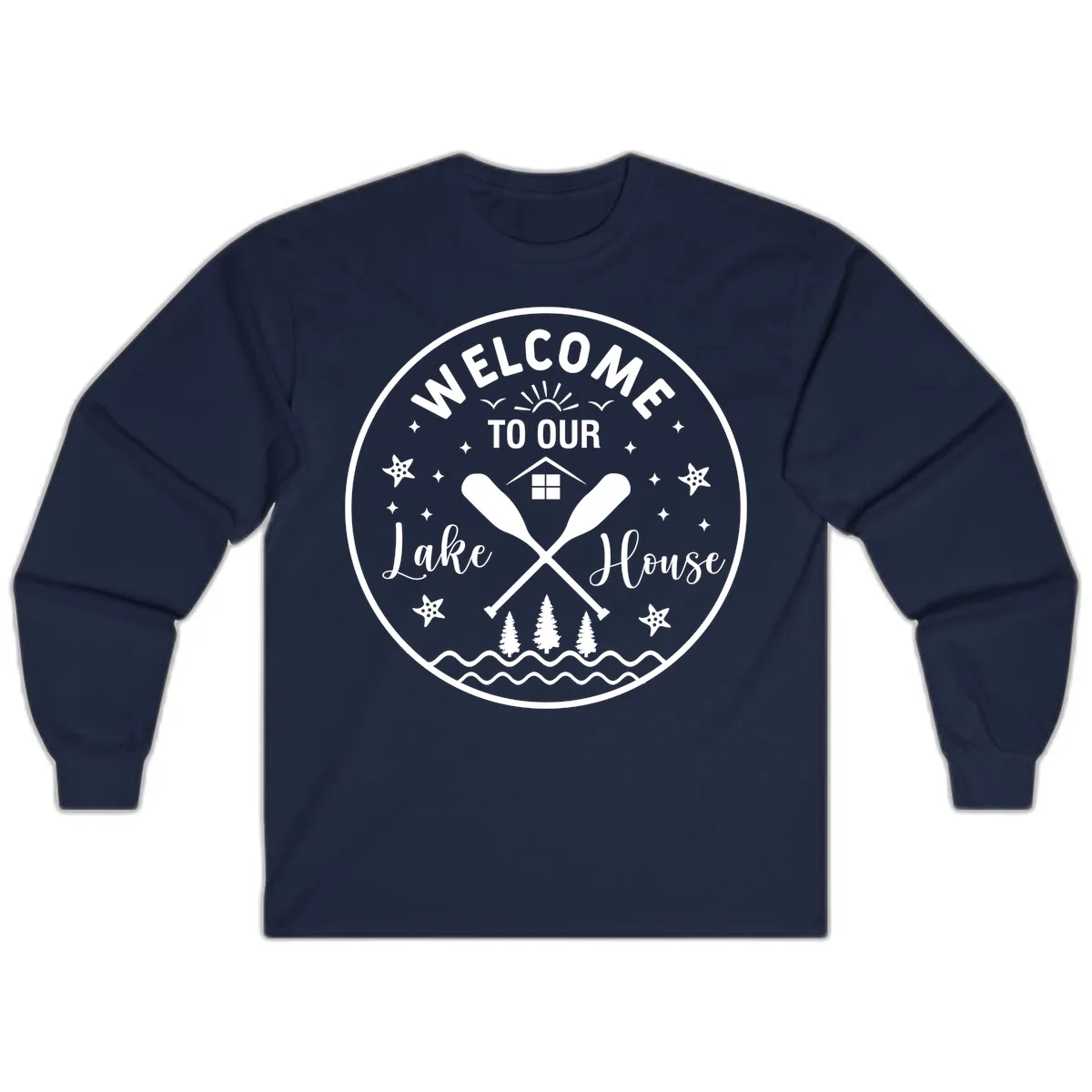 Welcome To Our Lake House Round Design Long Sleeve in Navy