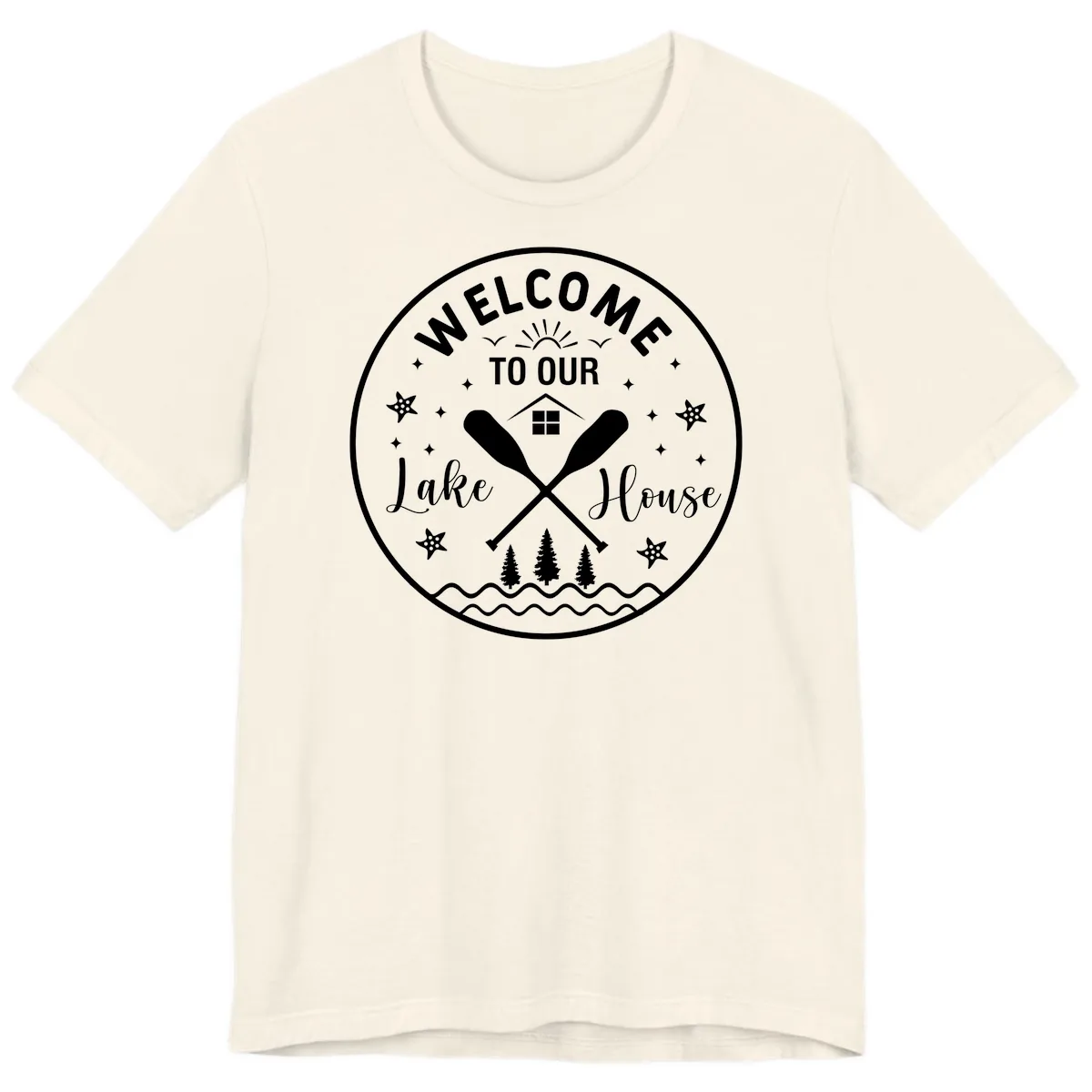 Welcome To Our Lake House Round Design Premium T-Shirt in Natural