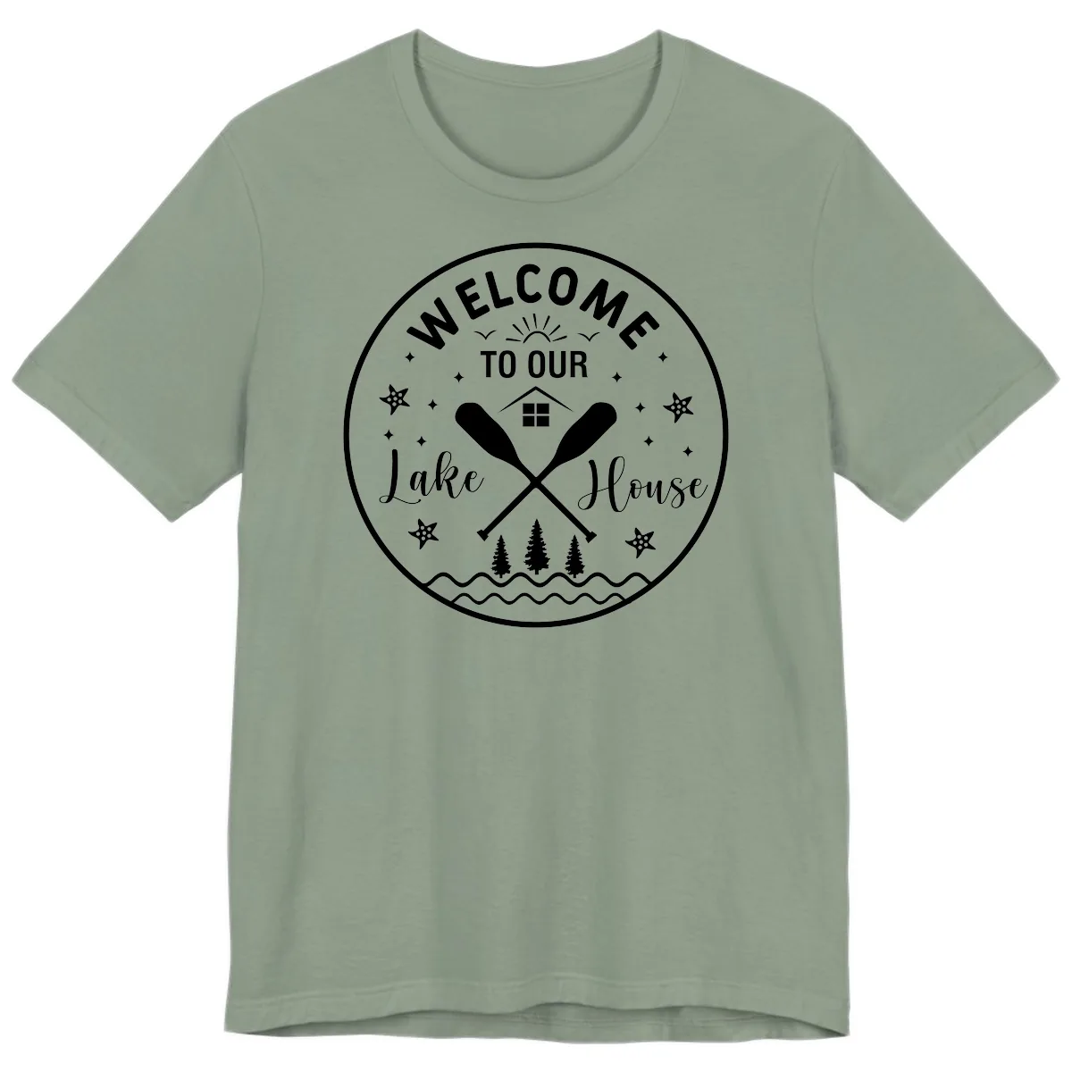 Welcome To Our Lake House Round Design Premium T-Shirt in Sage