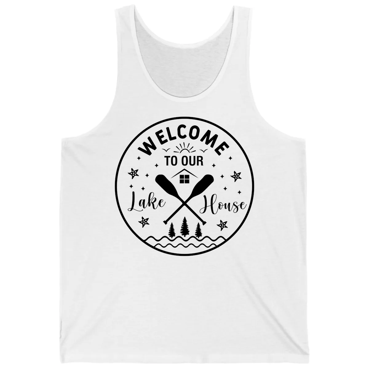 Welcome To Our Lake House Round Design Tank in White