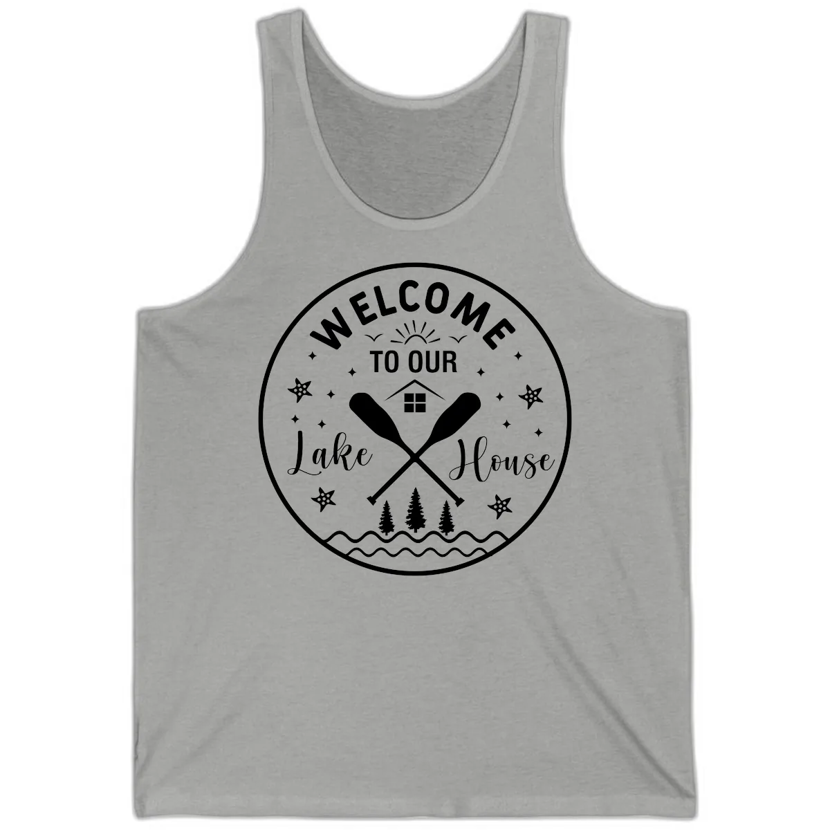 Welcome To Our Lake House Round Design Tank in Athletic Heather