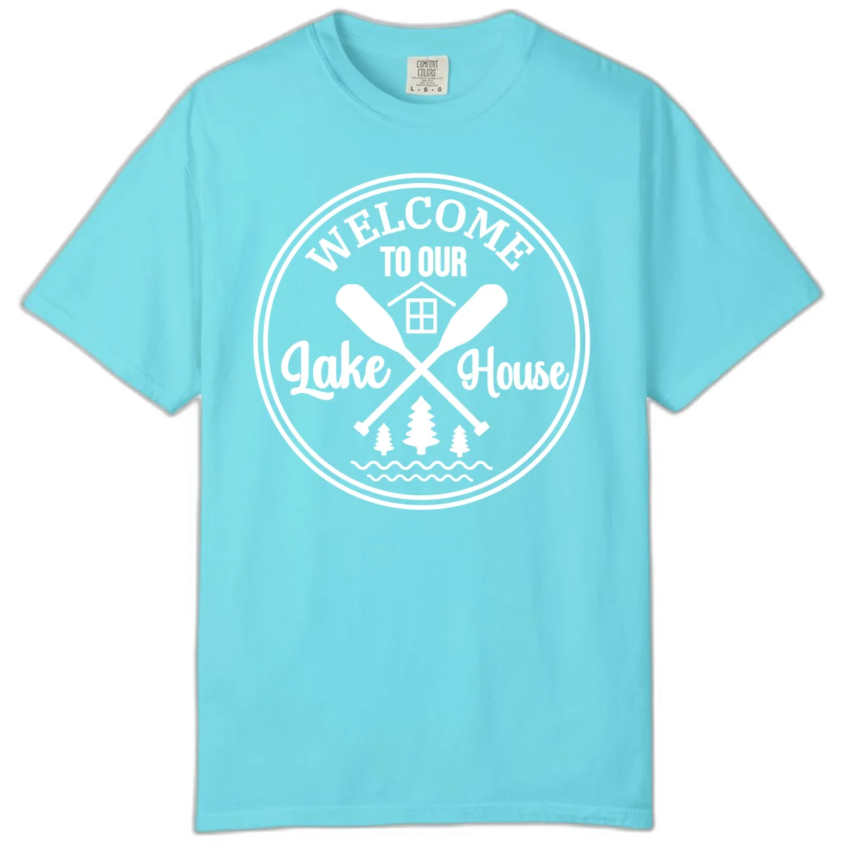 Welcome To Our Lake House Design Comfort Color in Lagoon Blue