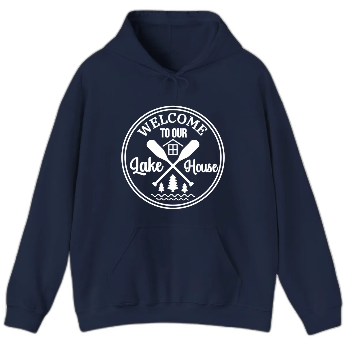 Welcome To Our Lake House Design Hoodie in Navy