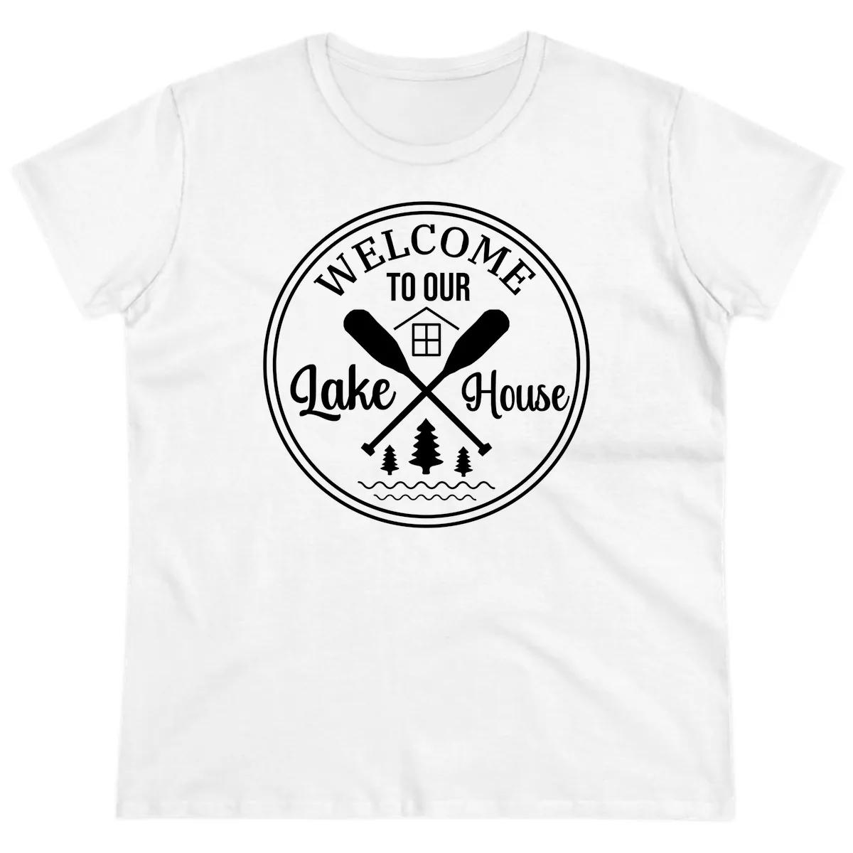Welcome To Our Lake House Design Ladies Tee in White