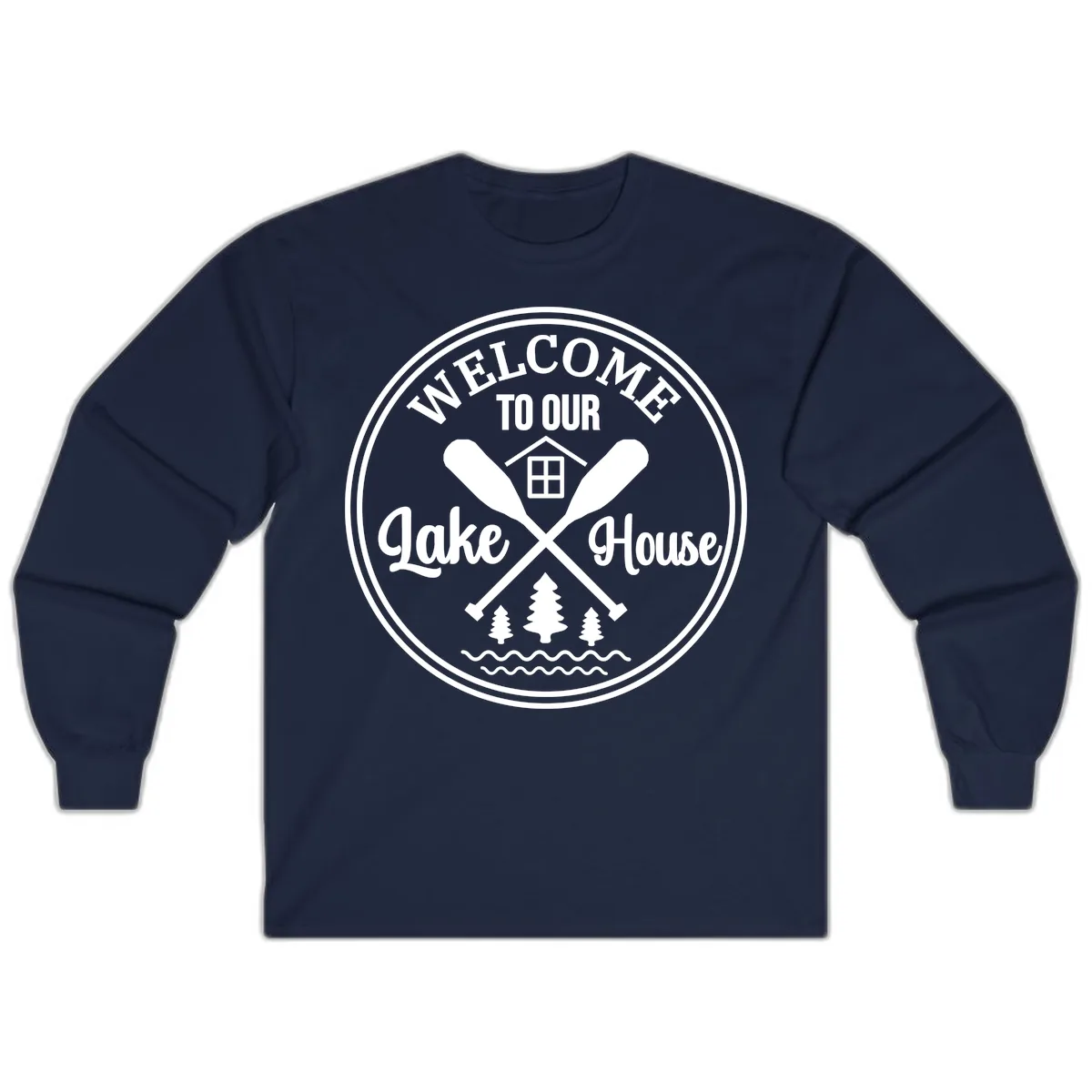 Welcome To Our Lake House Design Long Sleeve in Navy