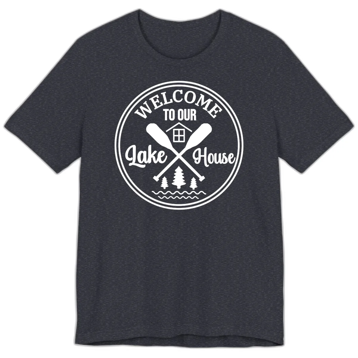 Welcome To Our Lake House Design Premium T-Shirt in Heather Navy