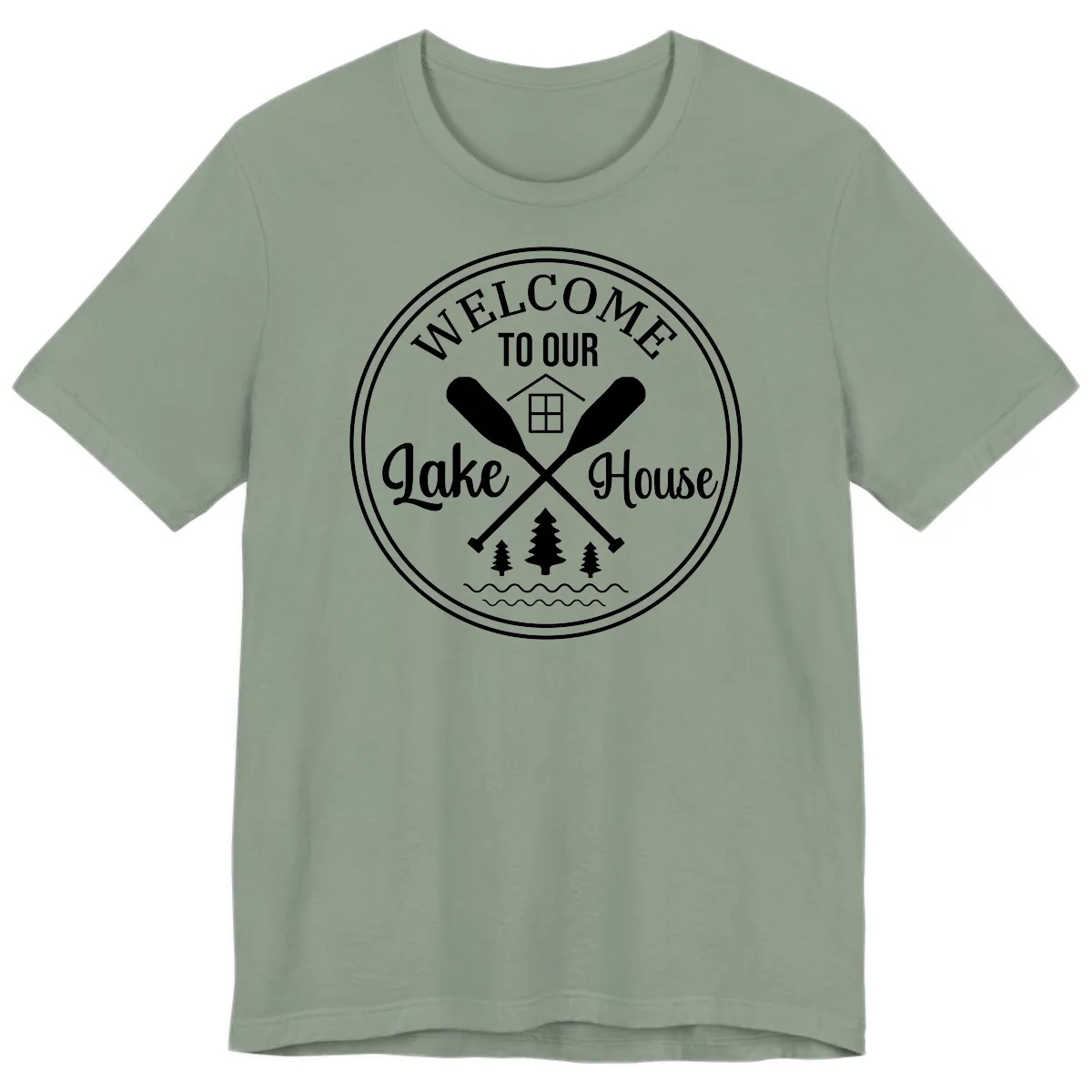Welcome To Our Lake House Design Premium T-Shirt in Sage