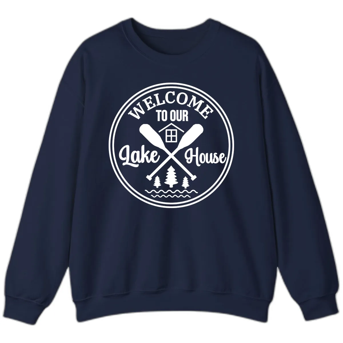 Welcome To Our Lake House Design Sweatshirt in Navy