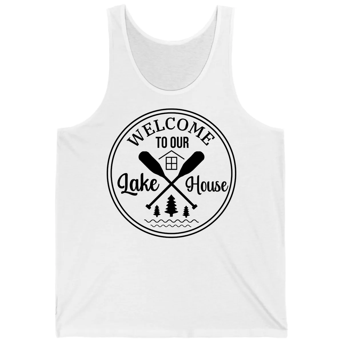 Welcome To Our Lake House Design Tank in White