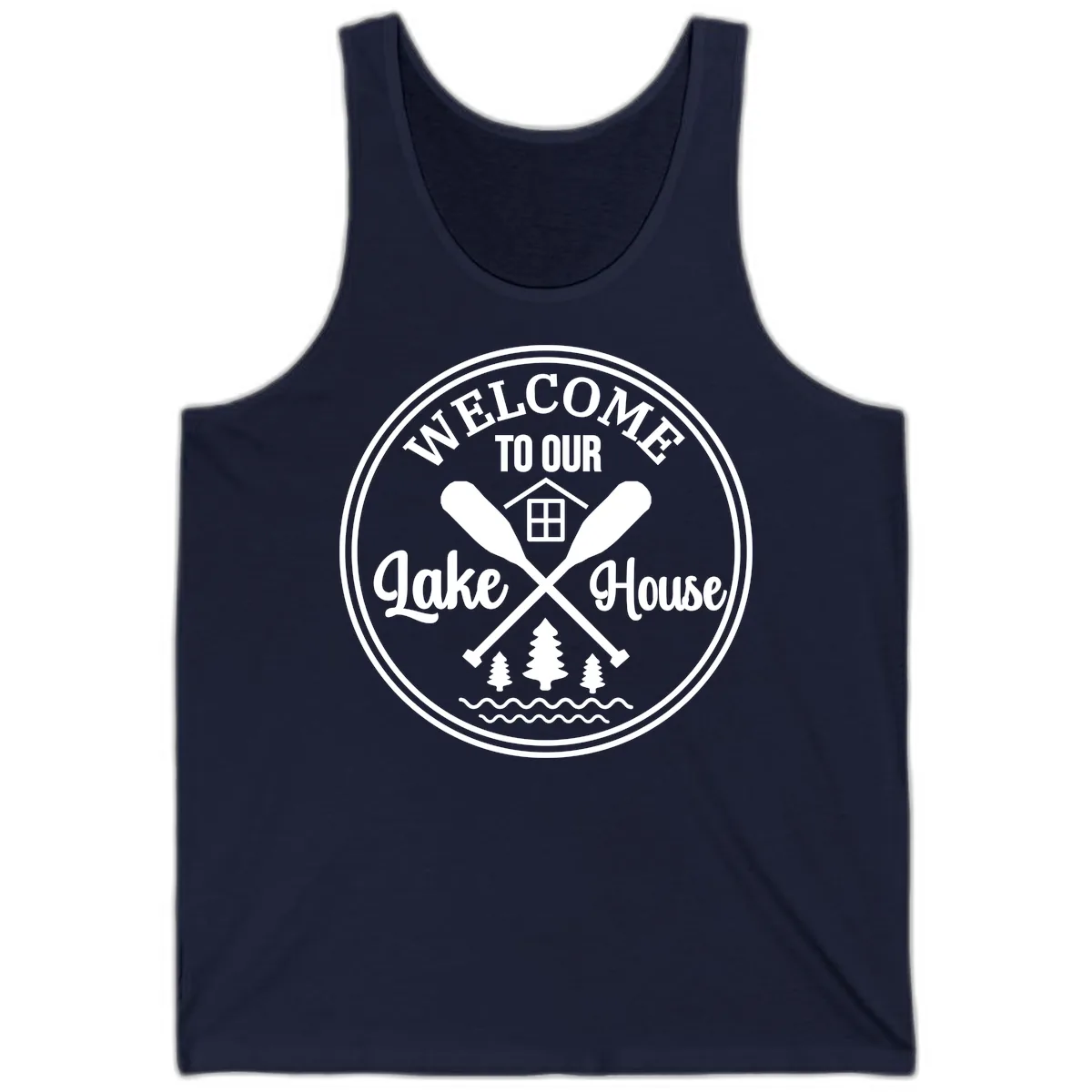 Welcome To Our Lake House Design Tank in Navy
