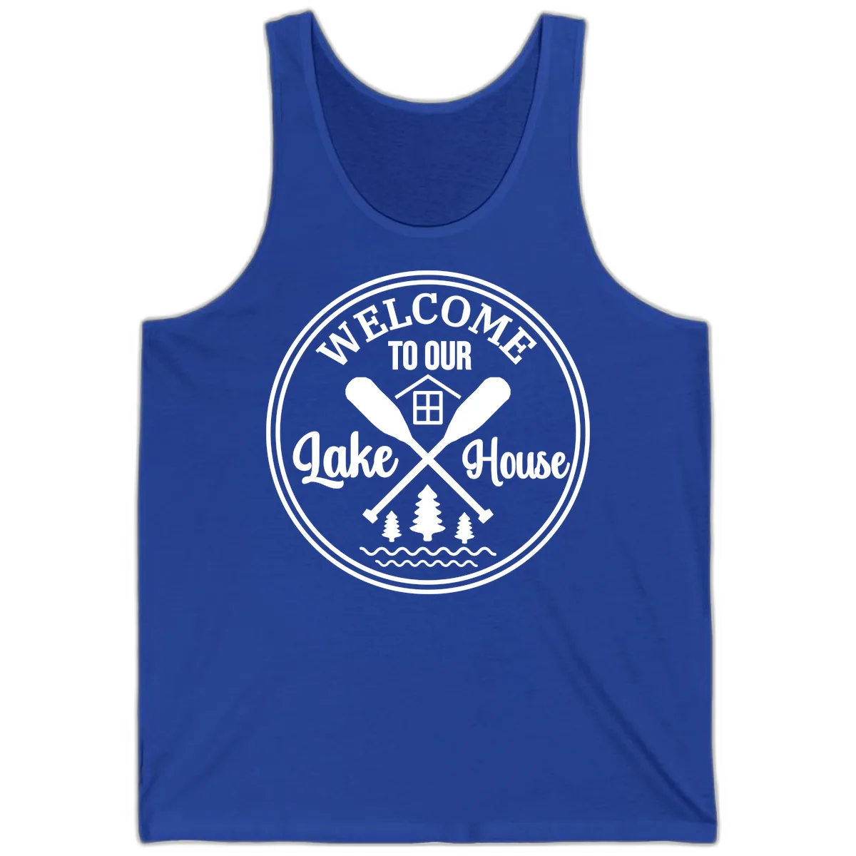 Welcome To Our Lake House Design Tank in True Royal