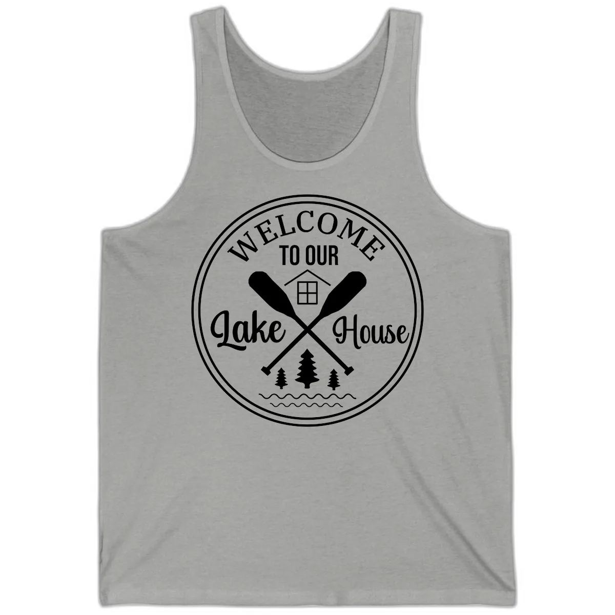 Welcome To Our Lake House Design Tank in Athletic Heather