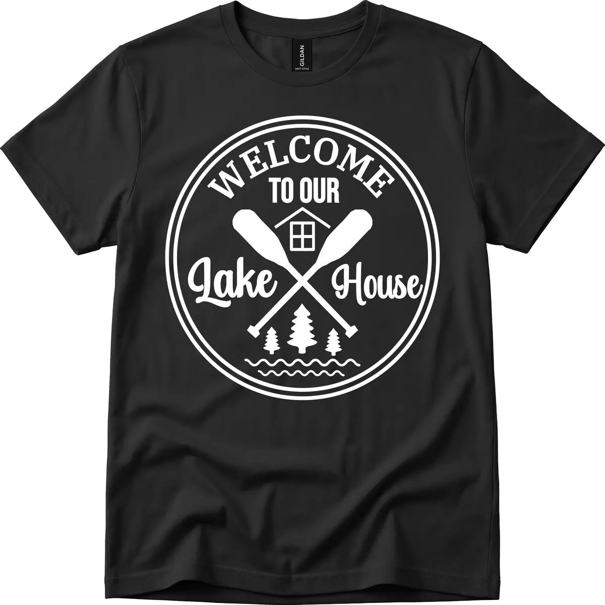 Welcome To Our Lake House Design T-Shirt in Black