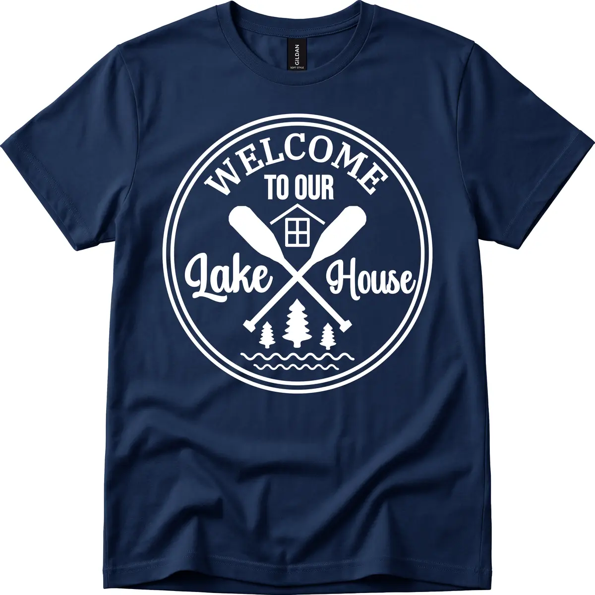 Welcome To Our Lake House Design T-Shirt in Navy