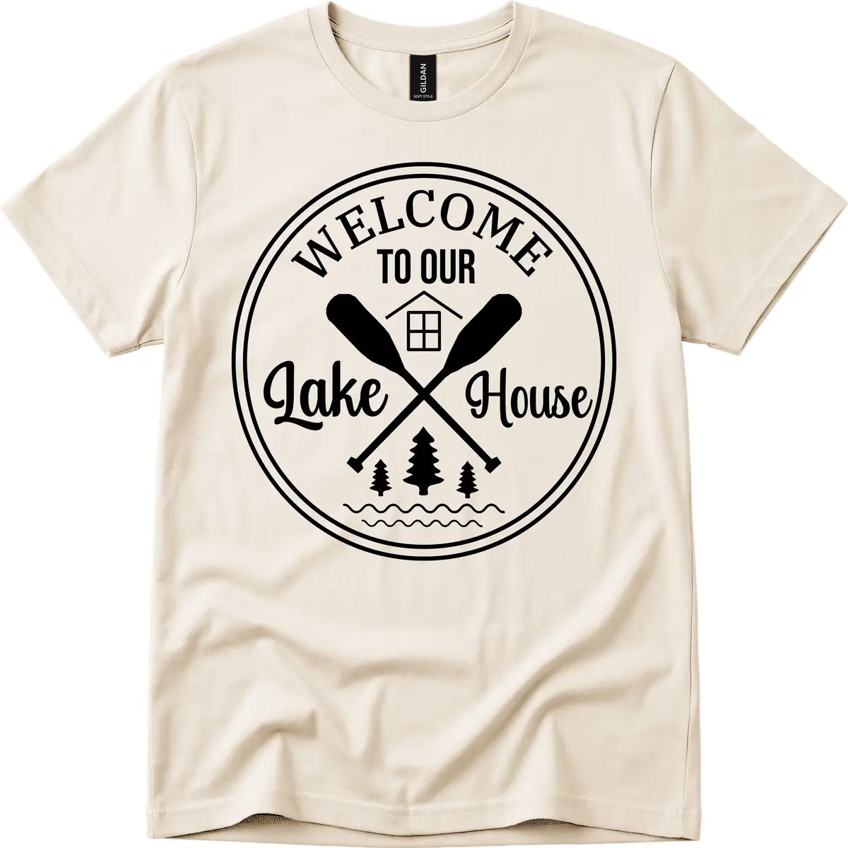 Welcome To Our Lake House Design T-Shirt in Natural