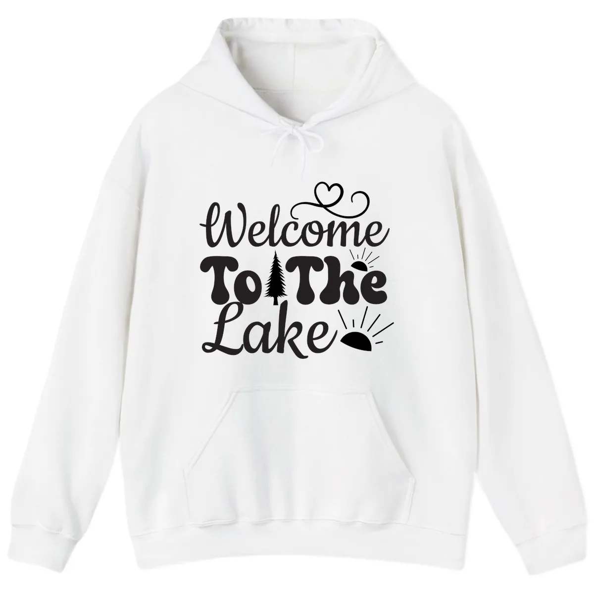 Welcome To The Lake Typography Design Hoodie in White