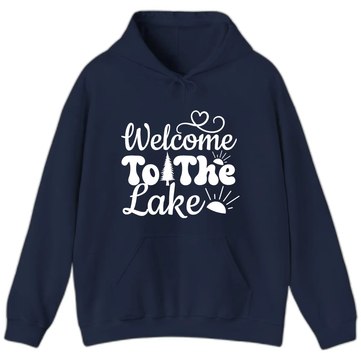 Welcome To The Lake Typography Design Hoodie in Navy