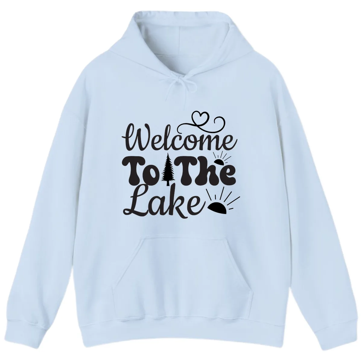Welcome To The Lake Typography Design Hoodie in Light Blue