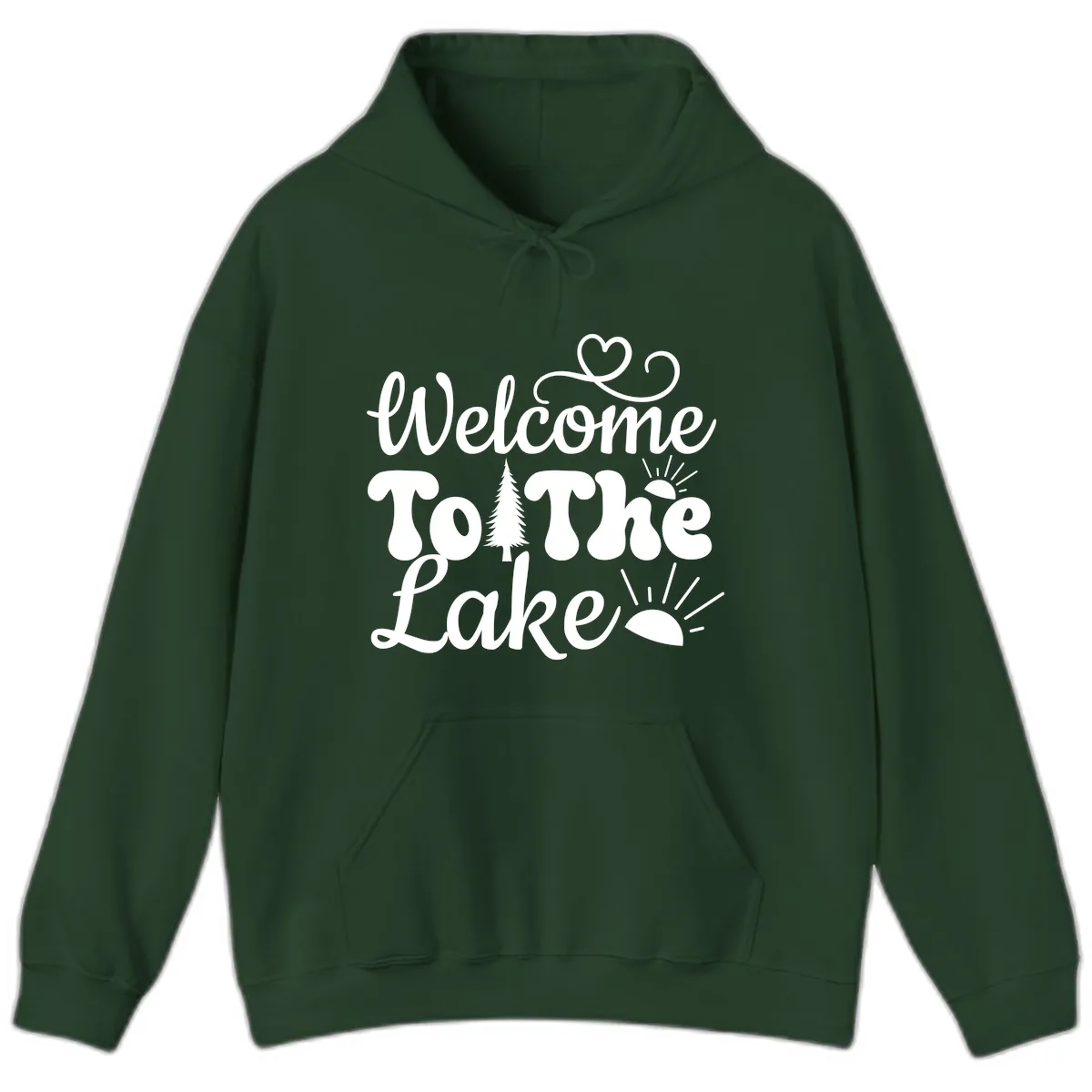Welcome To The Lake Typography Design Hoodie in Forest Green