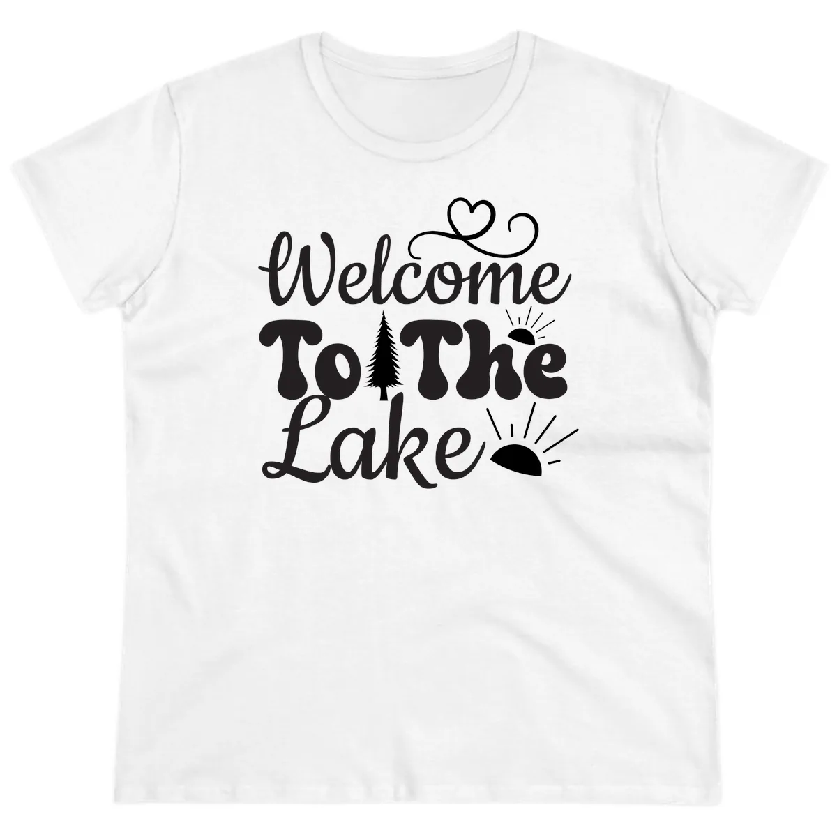 Welcome To The Lake Typography Design Ladies Tee in White