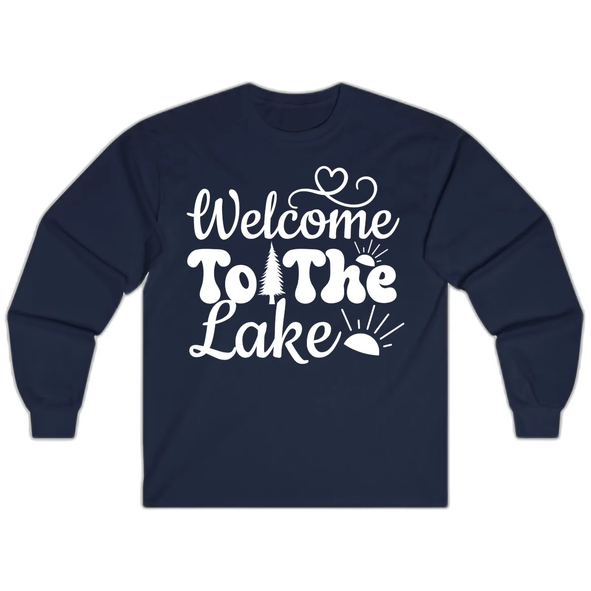 Welcome To The Lake Typography Design Long Sleeve in Navy