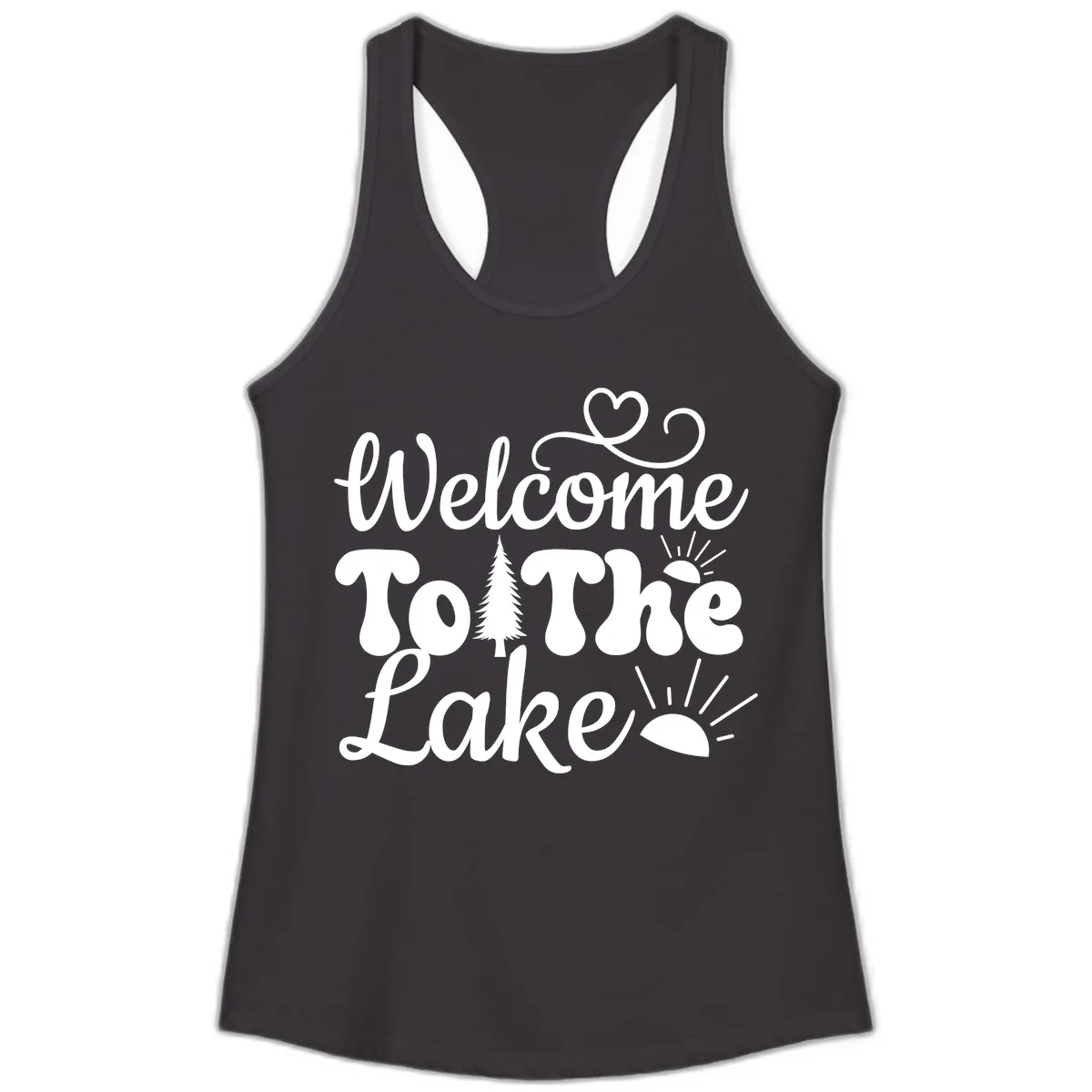 Welcome To The Lake Typography Design Ladies Tank in Black