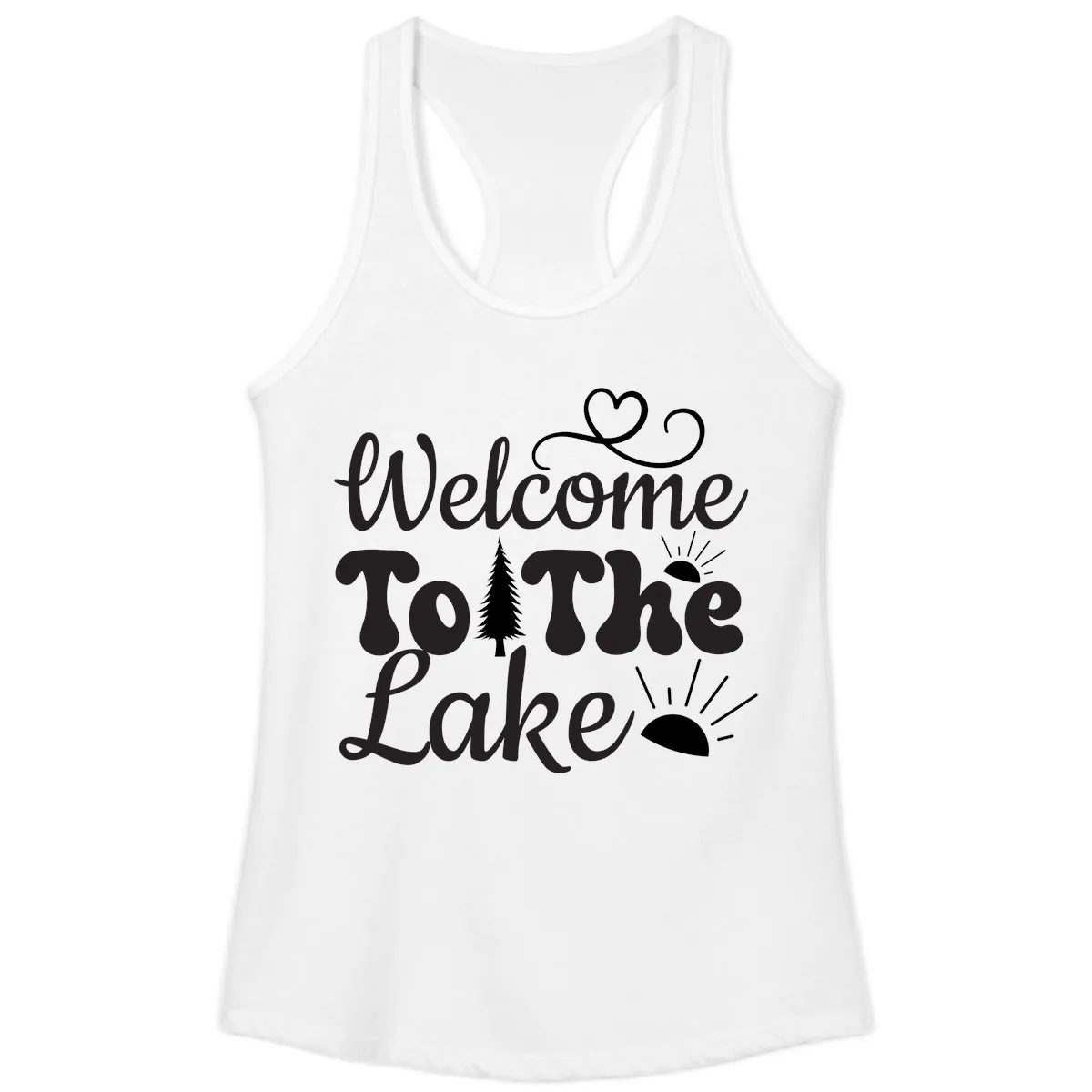 Welcome To The Lake Typography Design Ladies Tank in White