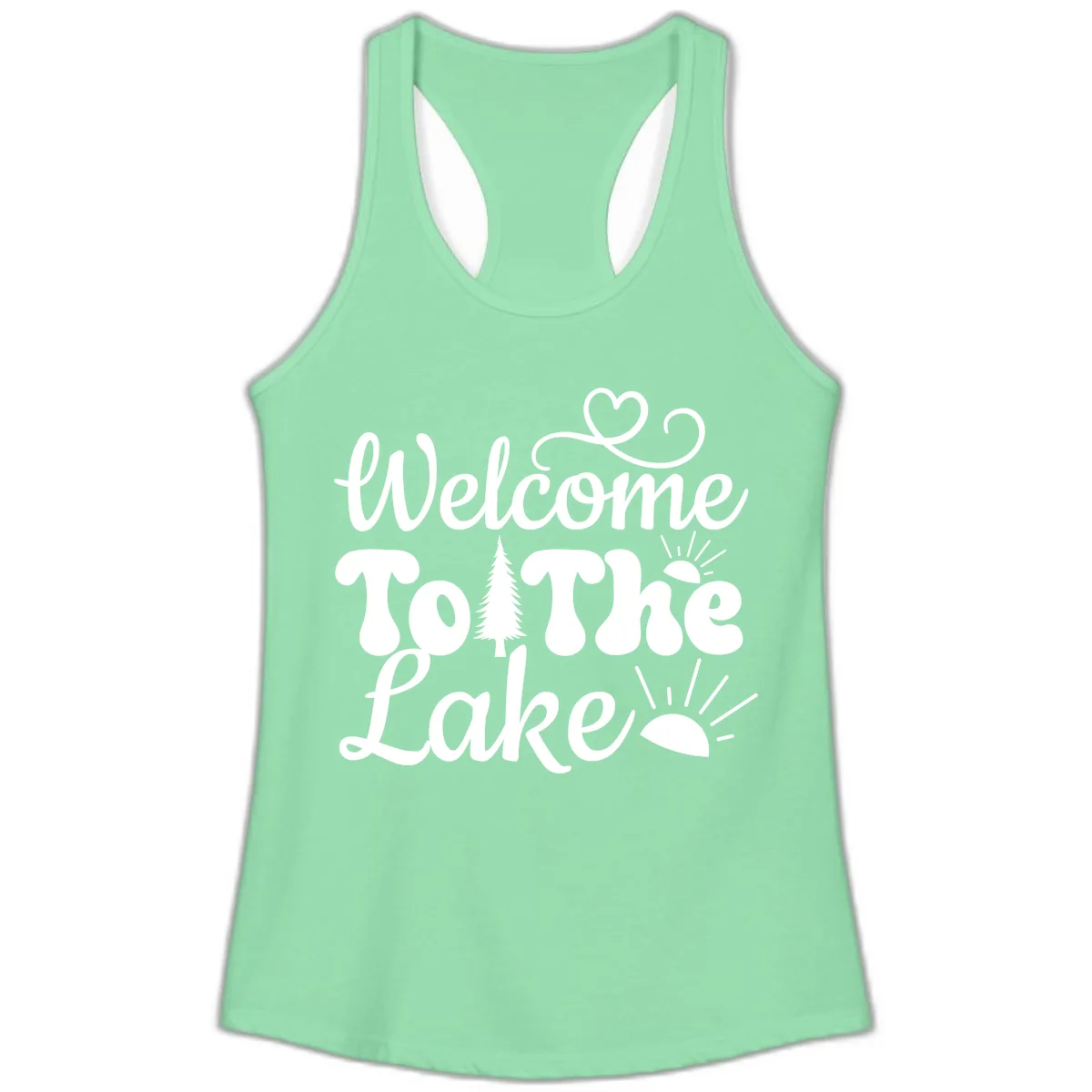 Welcome To The Lake Typography Design Ladies Tank in Solid Mint