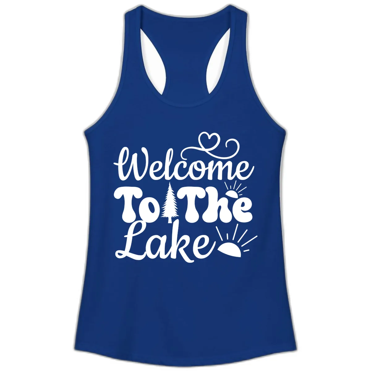 Welcome To The Lake Typography Design Ladies Tank in Solid Royal