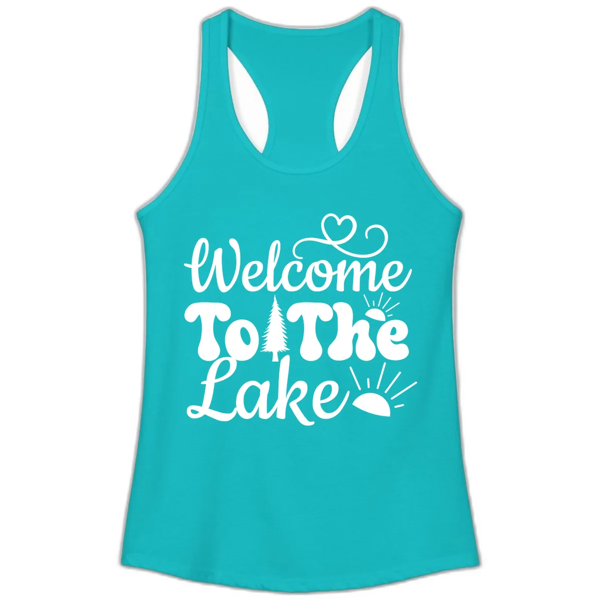 Welcome To The Lake Typography Design Ladies Tank in Tahiti Blue