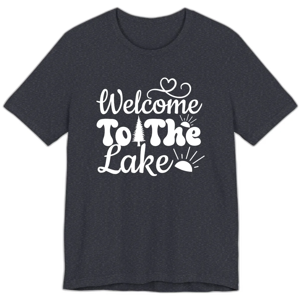Welcome To The Lake Typography Design Premium T-Shirt in Heather Navy