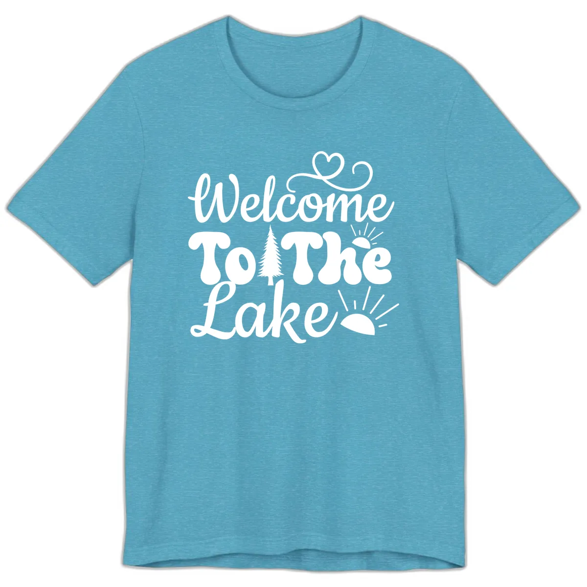 Welcome To The Lake Typography Design Premium T-Shirt in Heather Aqua