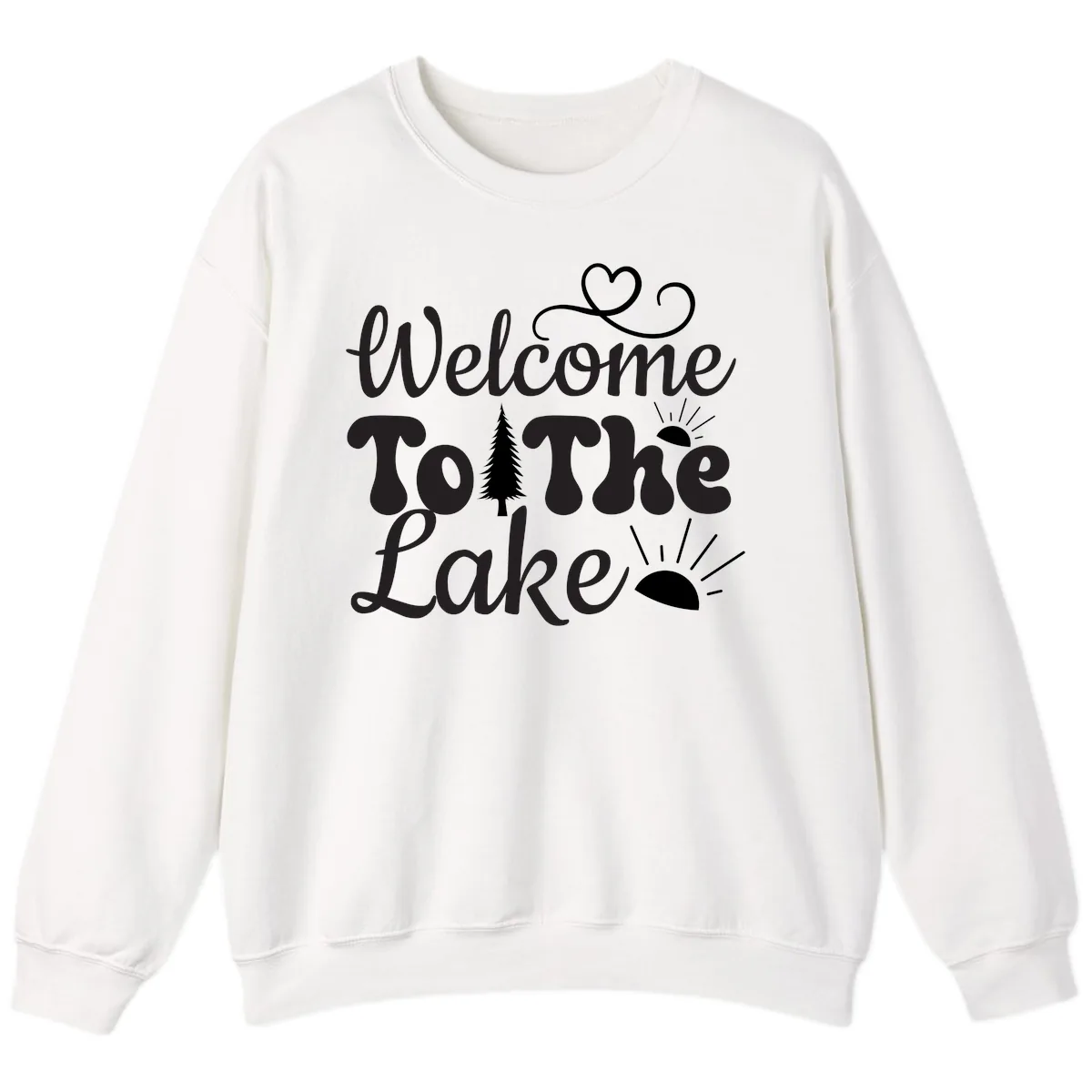 Welcome To The Lake Typography Design Sweatshirt in White