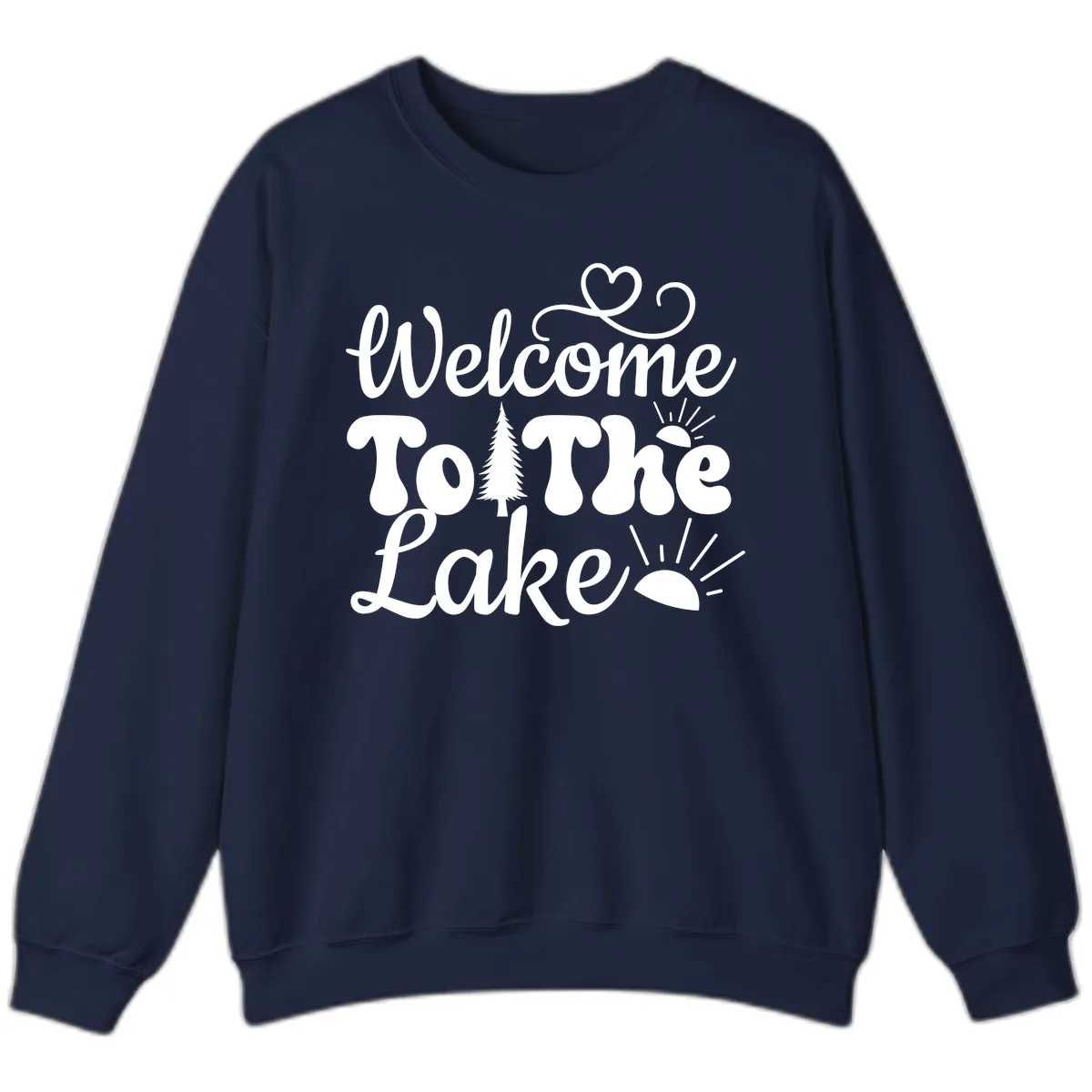 Welcome To The Lake Typography Design Sweatshirt in Navy
