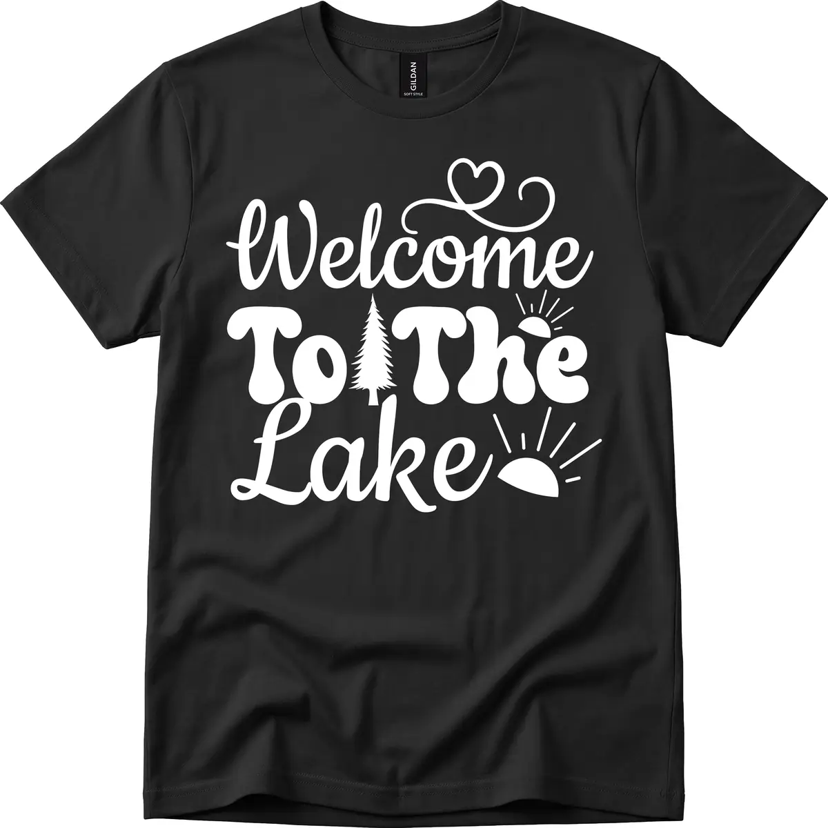 Welcome To The Lake Typography Design T-Shirt in Black