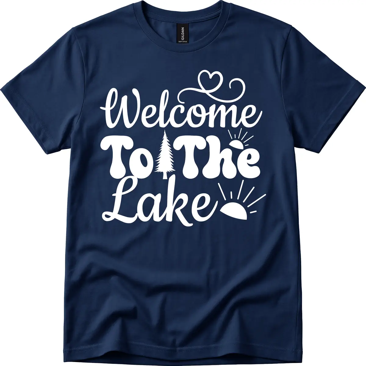 Welcome To The Lake Typography Design T-Shirt in Navy