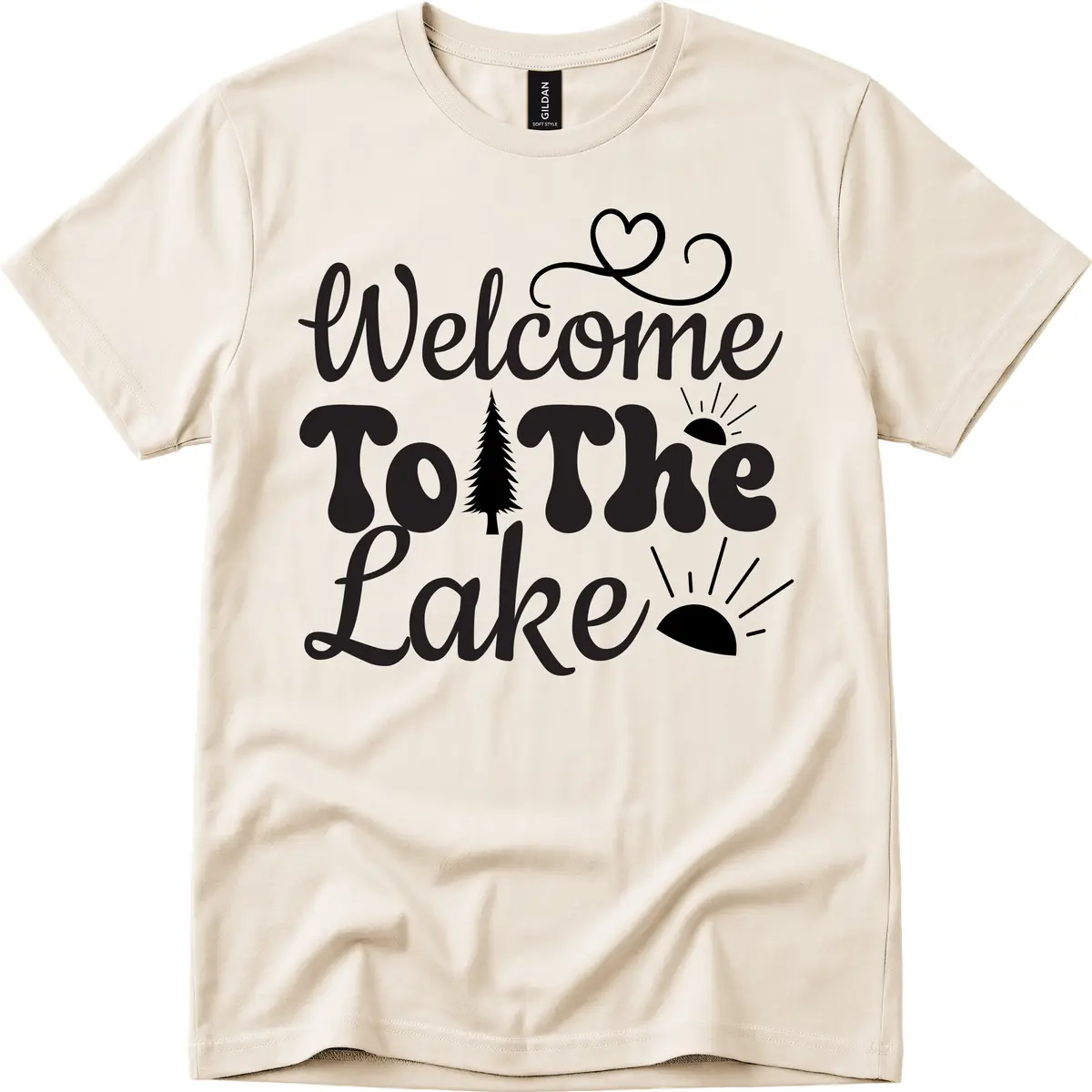 Welcome To The Lake Typography Design T-Shirt in Natural